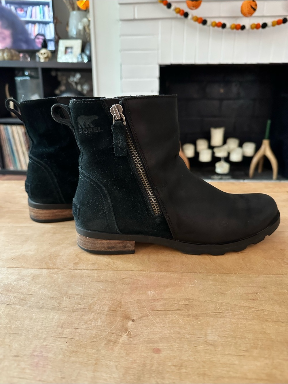 Sorel Black Suede & Nubuck Zip Ankle Boots
